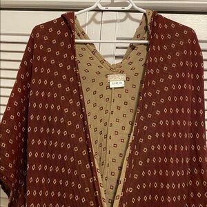 Free People SAACHI Red and Brown Patterned Hooded Cardigan